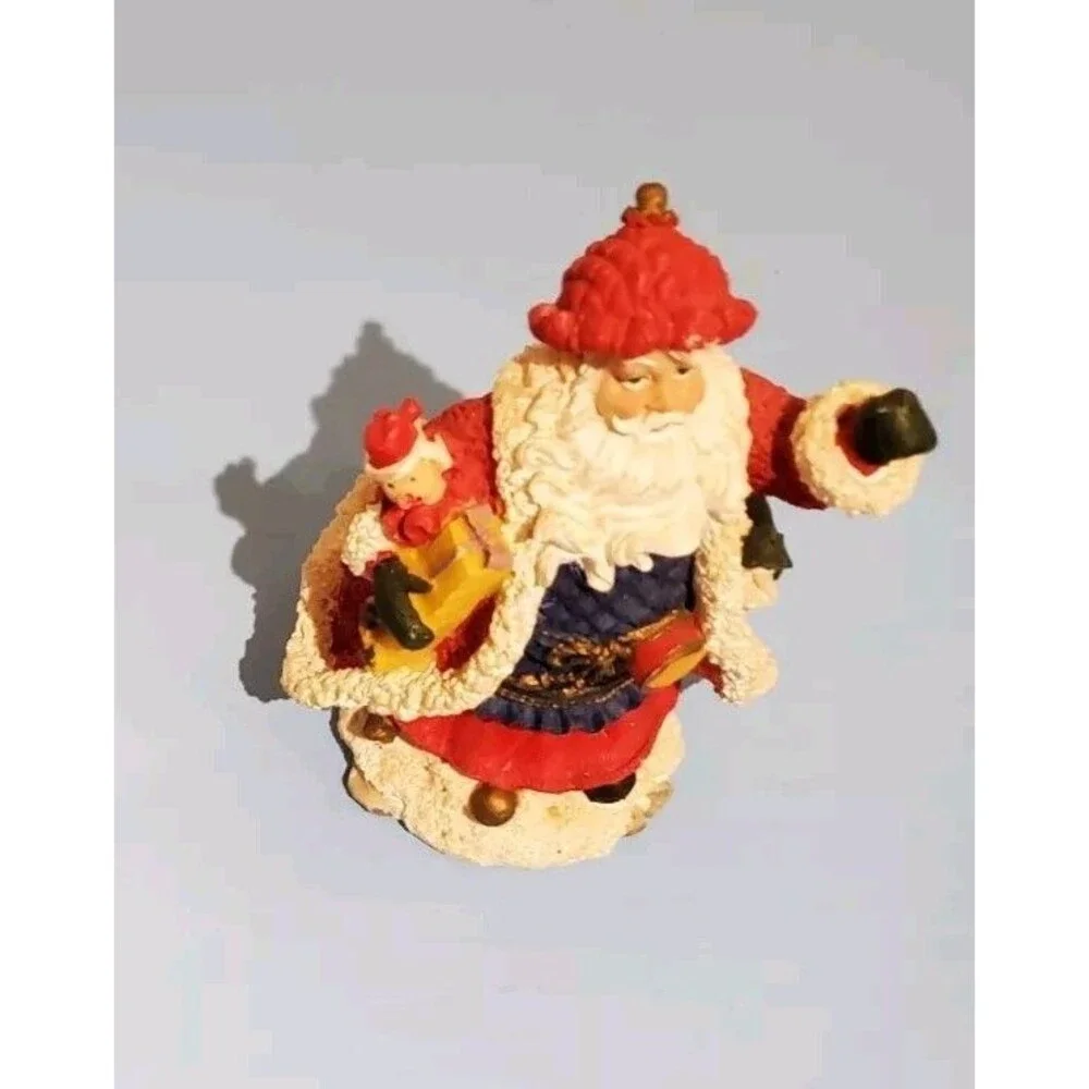 K's Collection Santa Claus Christmas Figurine Holding Toys & Standing Snow Vtg